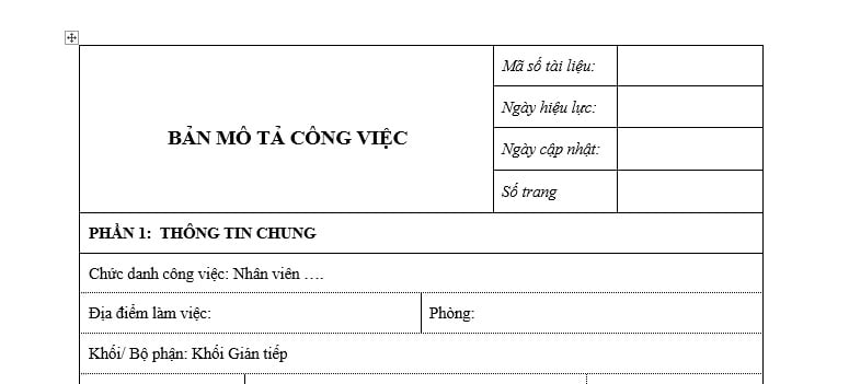 Form mô tả công việc - KPIs